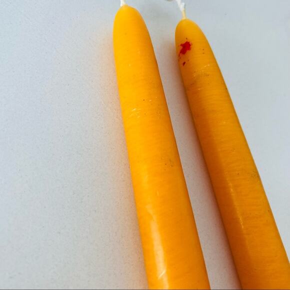 NEW ANTHROPOLOGIE Gold Yellow 11” Classic Paraffin Wax Taper Candle Sticks S/2 - Picture 3 of 4